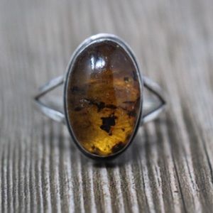 VINTAGE Sterling Silver Orange Amber Oval Ring 9